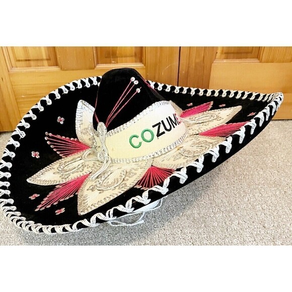 Other - Pigalle Mexican Sombrero Black Velvet Mariachi Horseshoe Pink Cozumel Adult